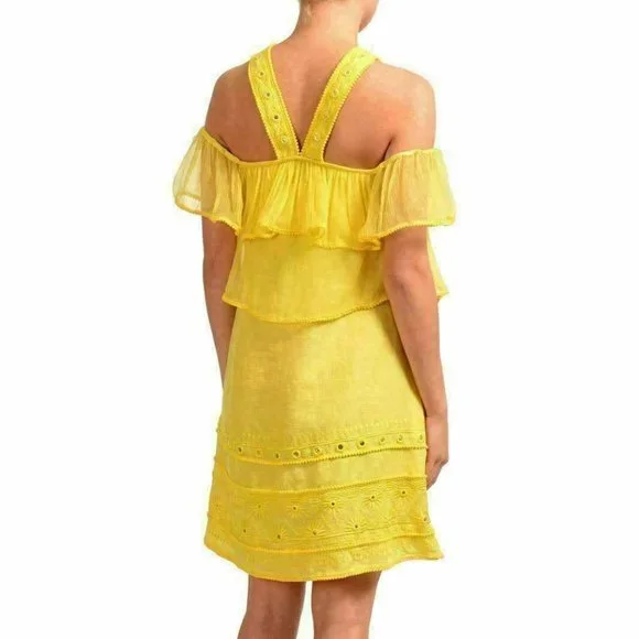 Just Cavalli Women's Linen Yellow Sleeveless Sheath Dress US S IT 40